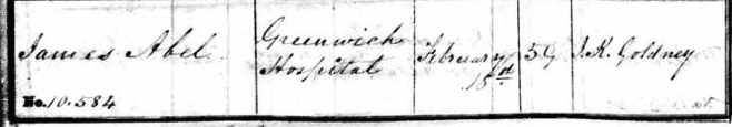 Parish Record of the burial of James Able in 1851 (b 1792)