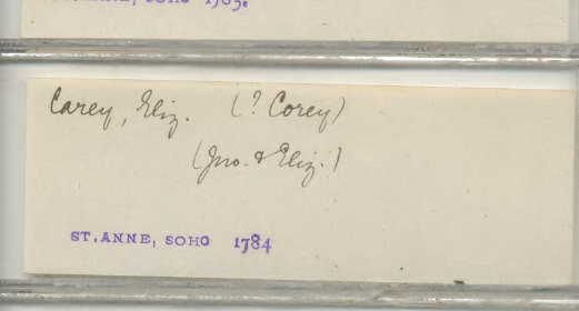 Birth Record of Elizabeth Corey (Carey) in 1784 Boyds Record