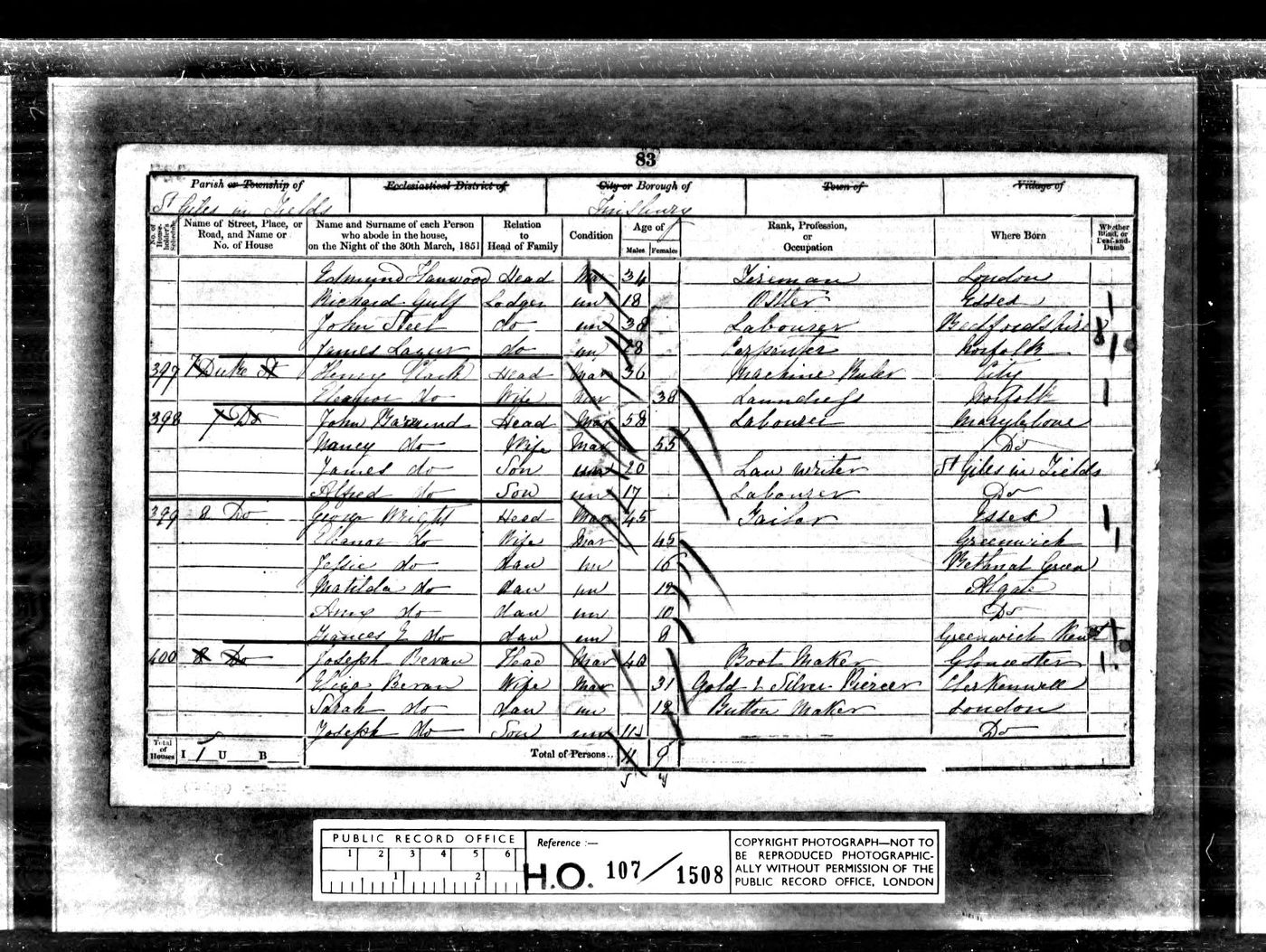 1851 census – John Barrand at 7, Duke Street as a labourer