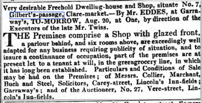Morning Advertiser 19th August, 1833 – Robert Barrand’s egg shop.