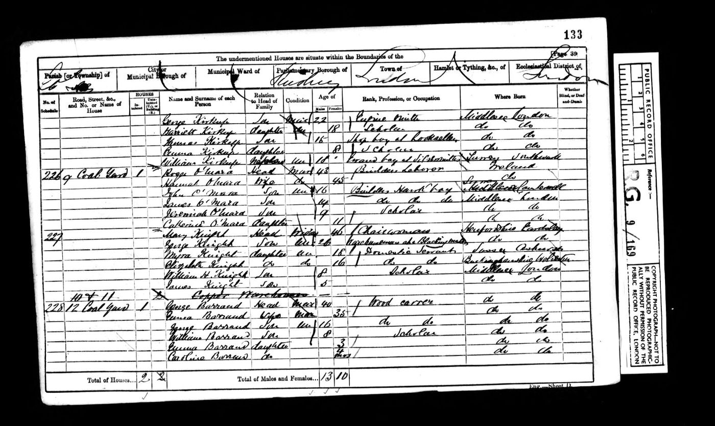 1861 Census, George Barrand + Emma Chivers