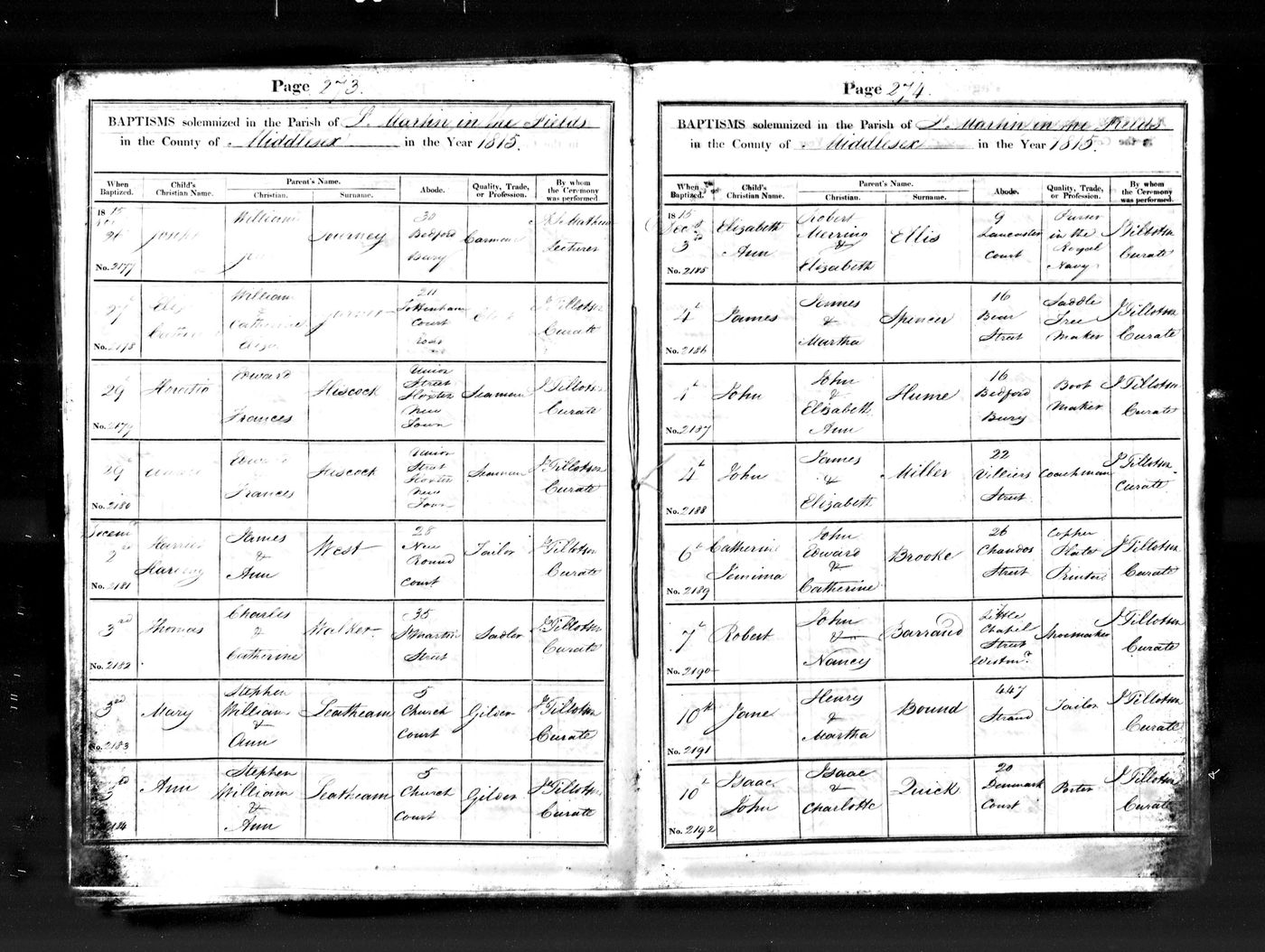Baptism record of Robert Barrand
