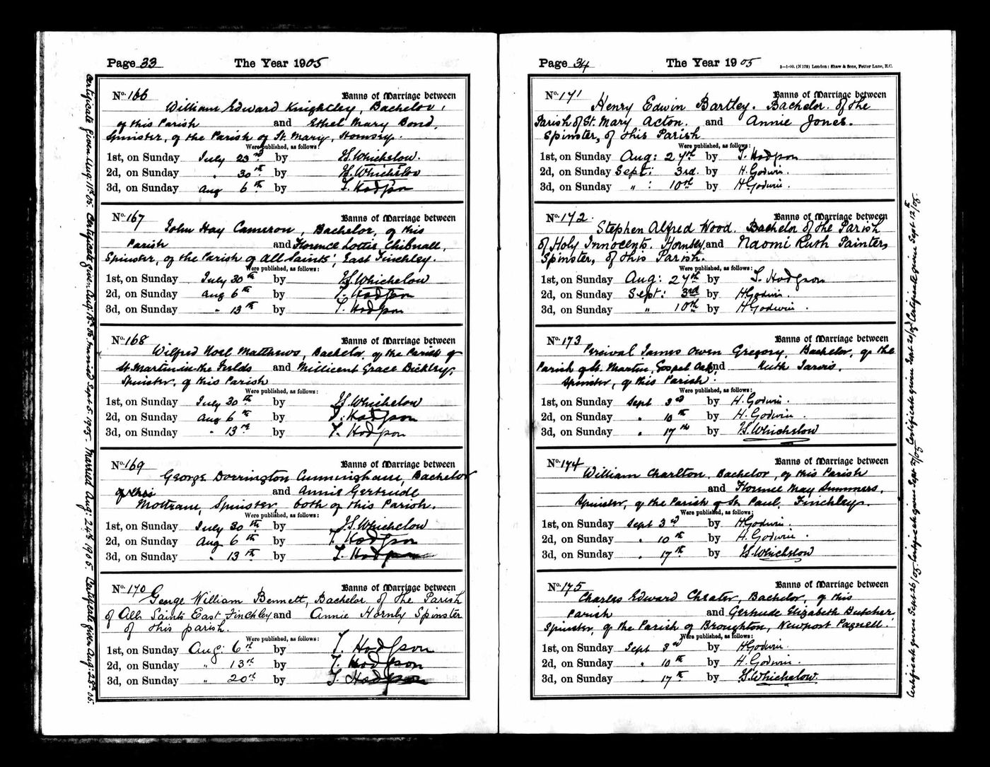 Banns of marriage Stephen Wood to Naomi Painter