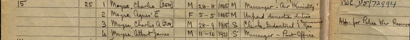 1939 census showing Charles Moyse