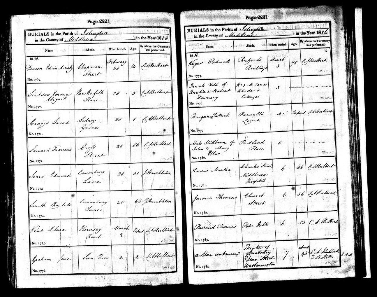 Death record of Thomas Barrand (age 52) at No 4, Elder Walk