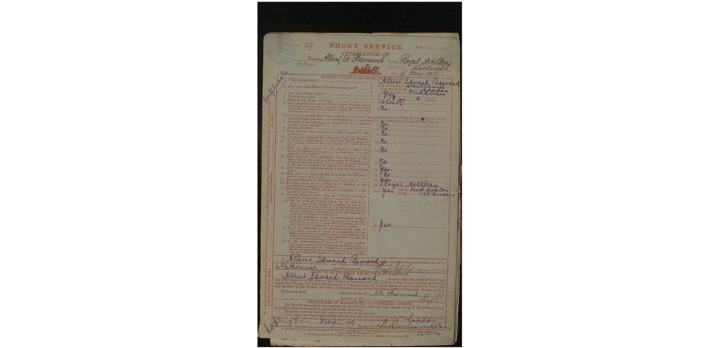 Army Card for Albert Edward Barrand