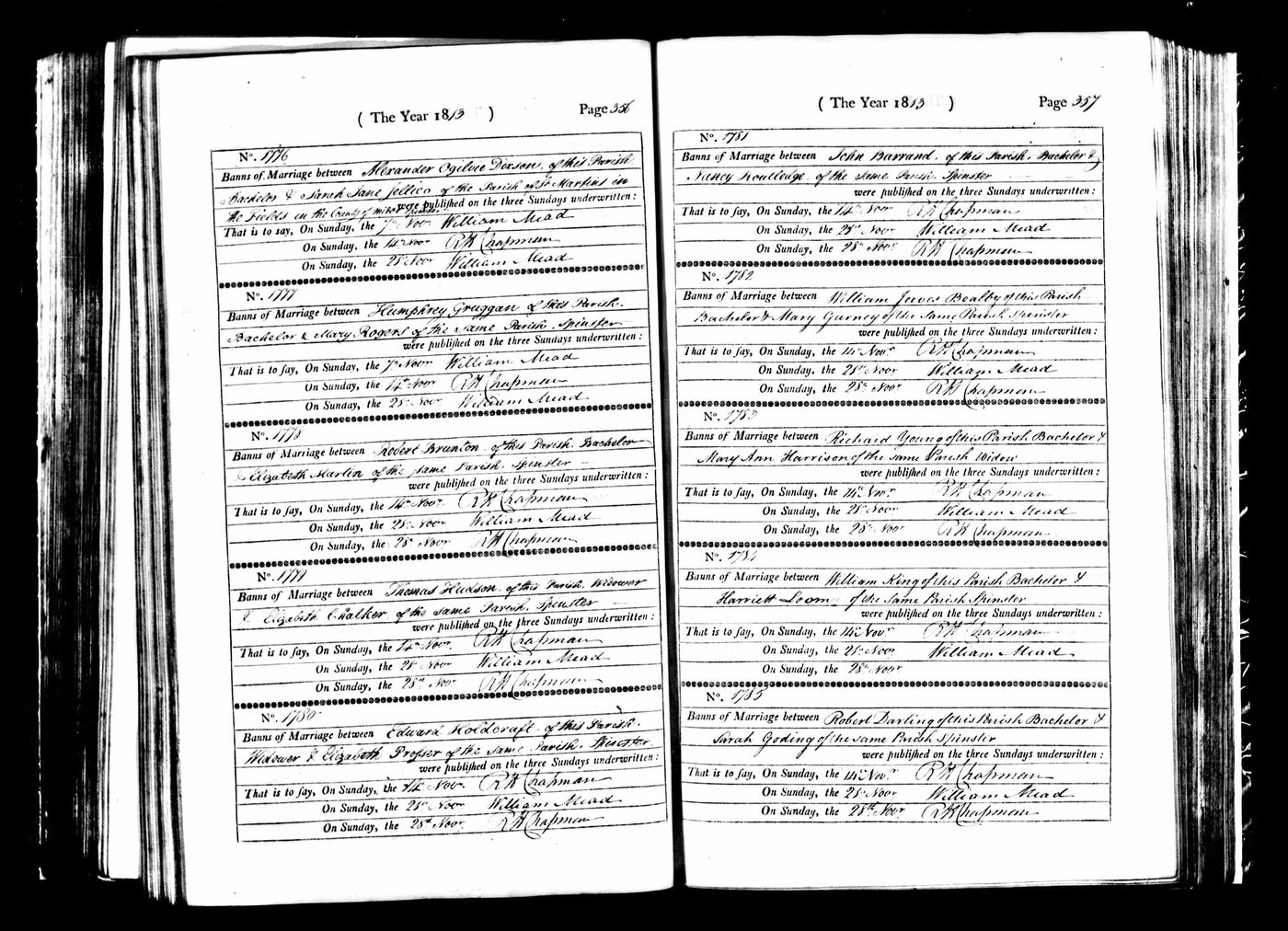 Banns record of John’s marriage to Nancy Routeledge
