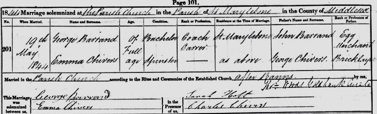 Marriage certificate George Barrand and Emma Chivers