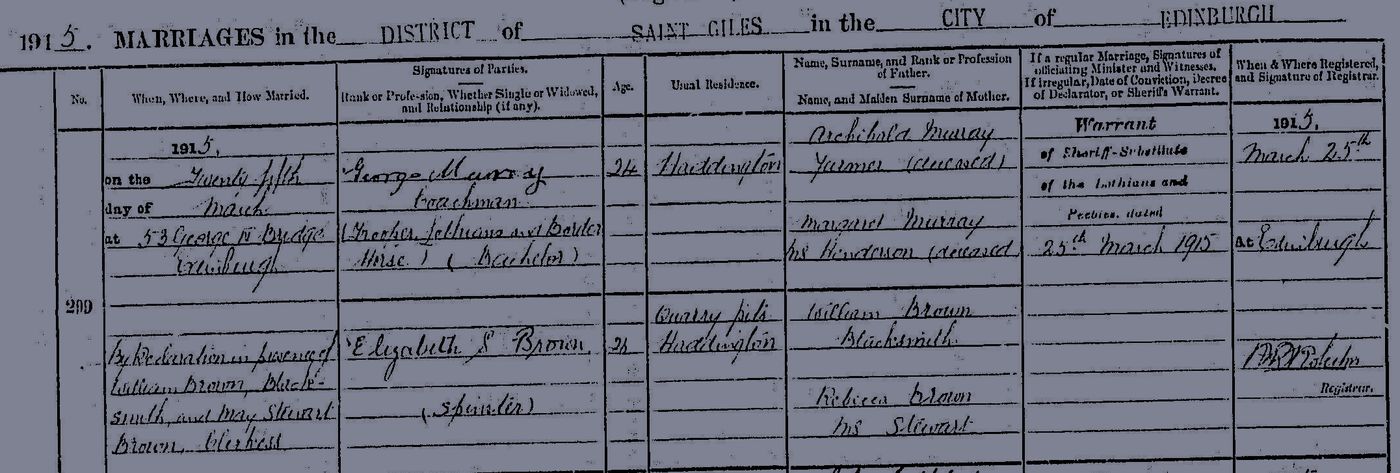 Marriage certificate – George Nelson Murray and Elizabeth Simpson Brown