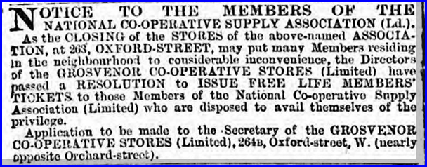 263 Oxford Street was a Co-op premises 29 June 1880 - Globe - London, London, England