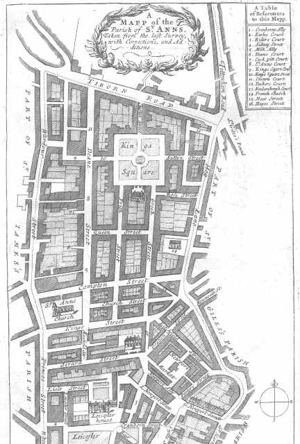 Early map of Soho area of London 1756