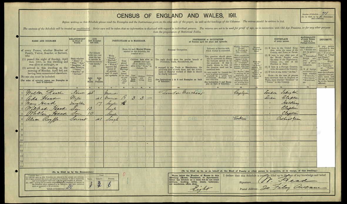 1911 Census, Ada Ethel Head