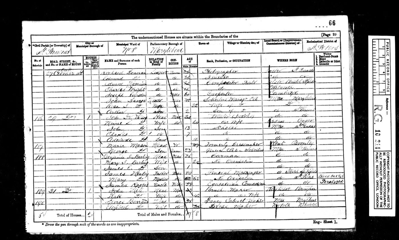 1871 census of George Barrand & Betsy Bennett